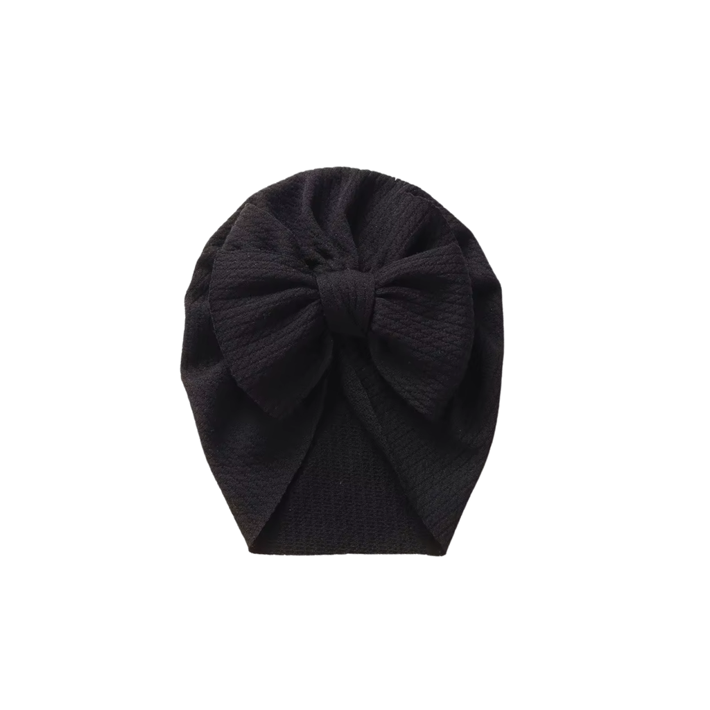 Jet textured baby turban with bow detail — Billie Bow Turban on white background