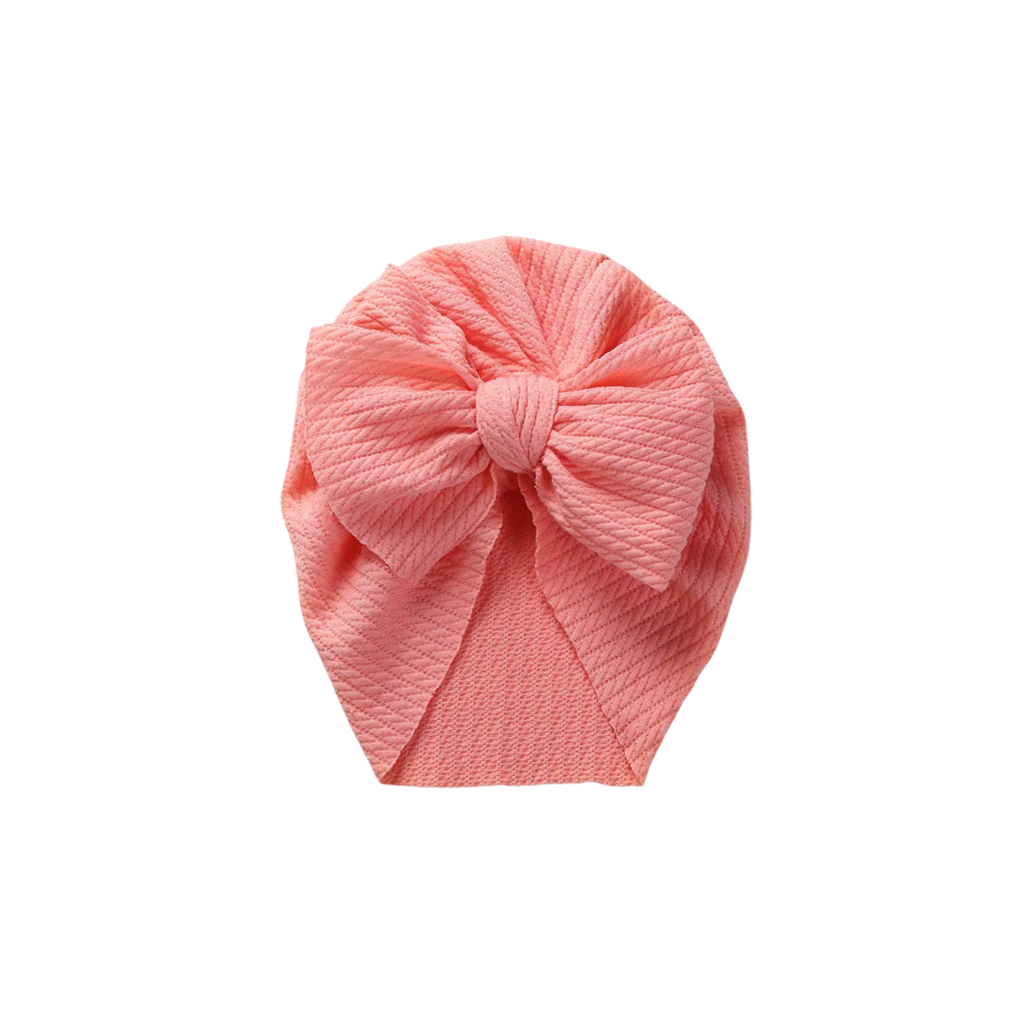 Coral textured baby turban with bow detail — Billie Bow Turban on white background