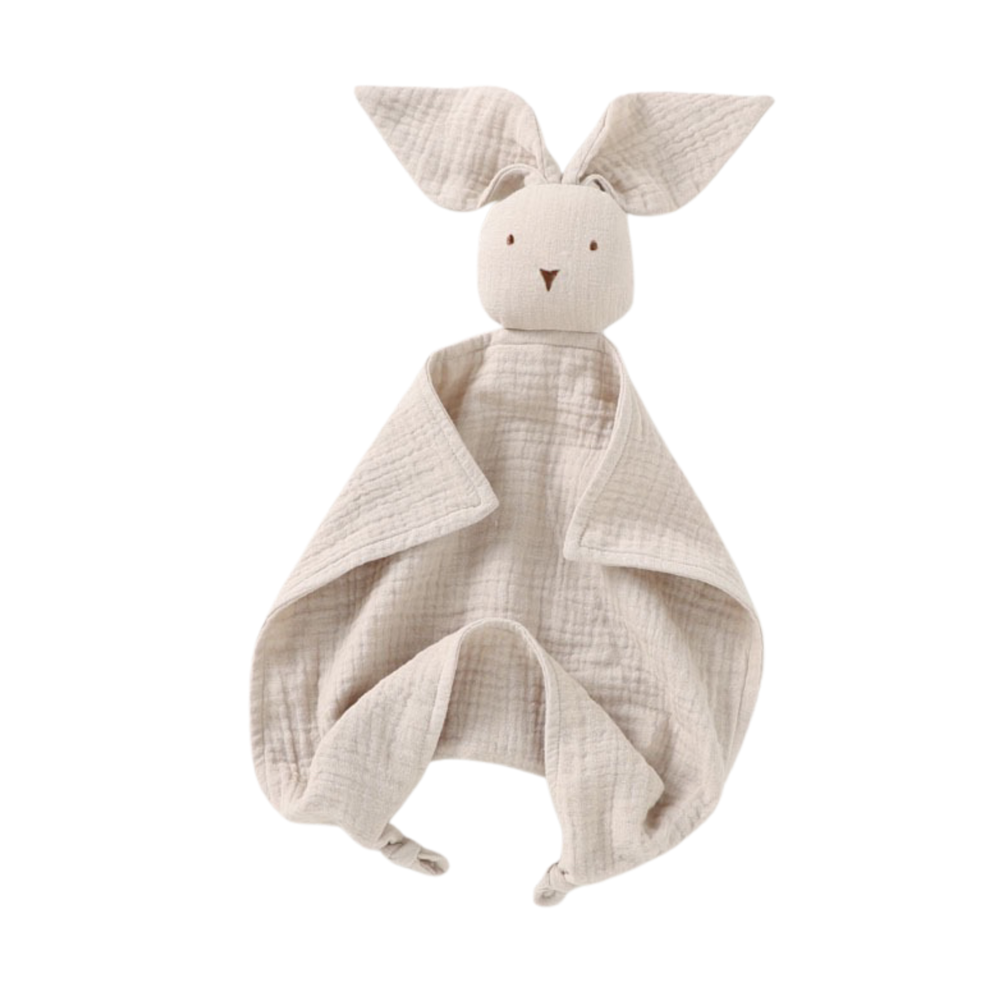 Latte cotton muslin bunny baby comforter — Twitch Bunny Cotton Baby Comforter in Latte on white background