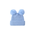 Sky blue knit double pom pom baby beanie — Scout Beanie on white background