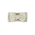 Sage mist lace floral baby headband with bow detail — Harlow Lace Bow Headband on white background