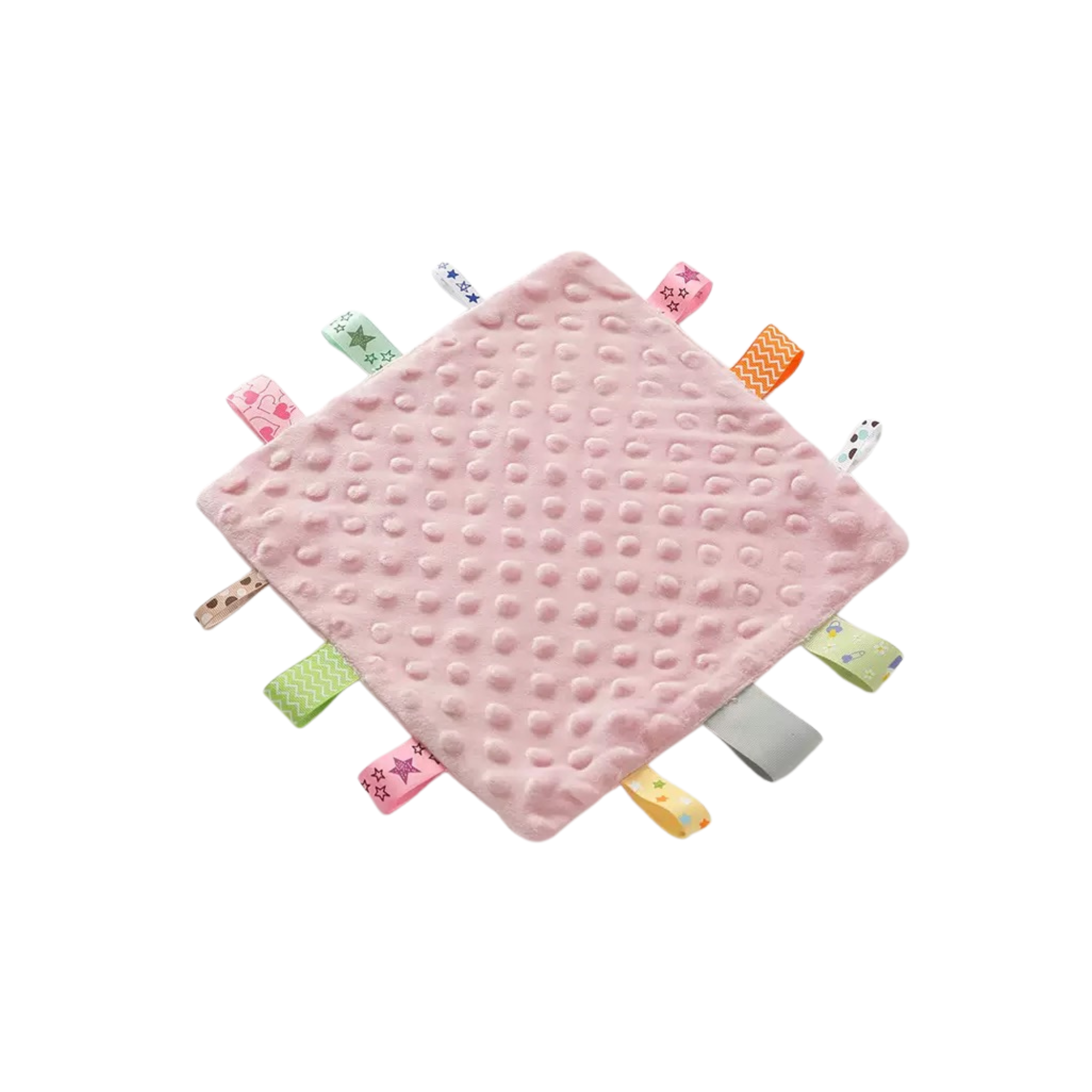 Fairy floss satin ear detail baby blanket — Baby Tags Square Security Blanket Sensory Plush on white background