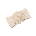 Sand gingham cable knit daisy baby headband — Poppy Daisy Headband on white background