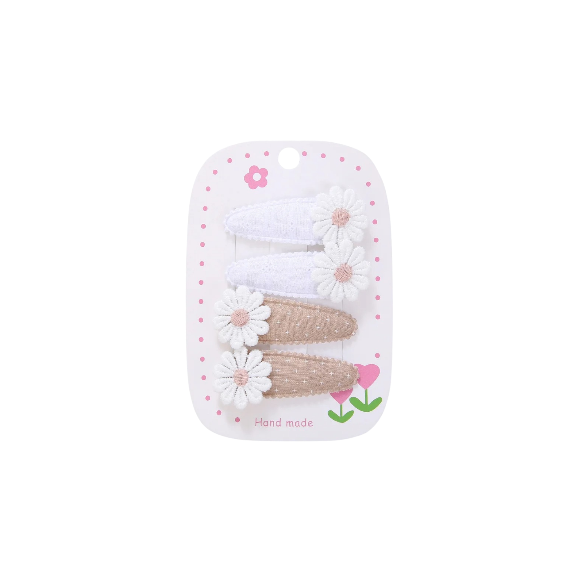 White and cocoa lace daisy baby hat — Daisy Duo Clips on white background