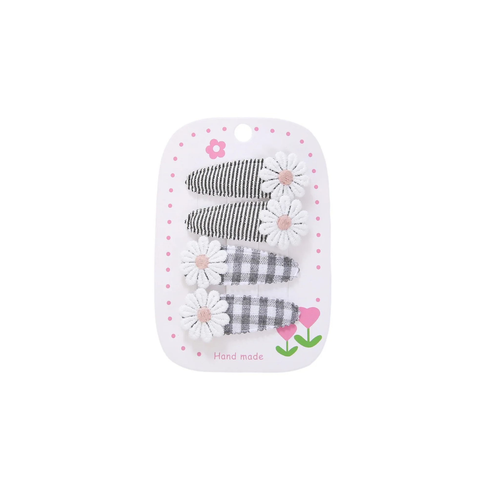 Black gingham lace daisy baby hat — Daisy Duo Clips on white background