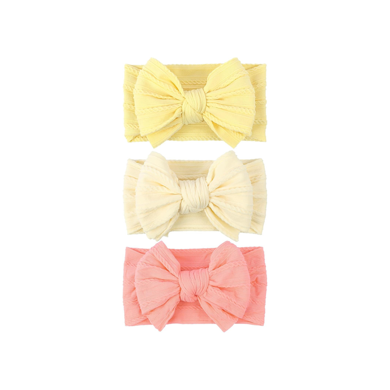Bowie Double Bow Headband 3-Pack in Sunshine — 3-pack baby headbands in Sunshine tones on white background