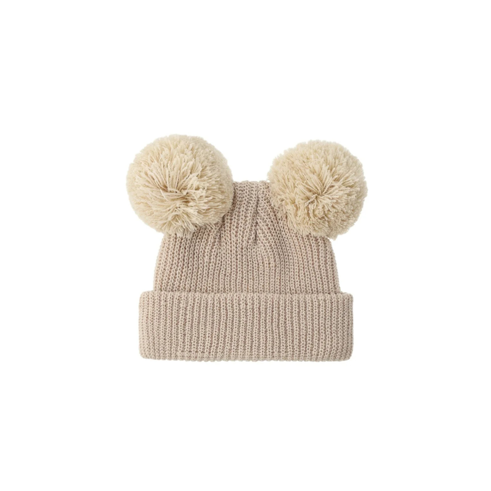 Oat knit double pom pom baby beanie — Scout Beanie on white background
