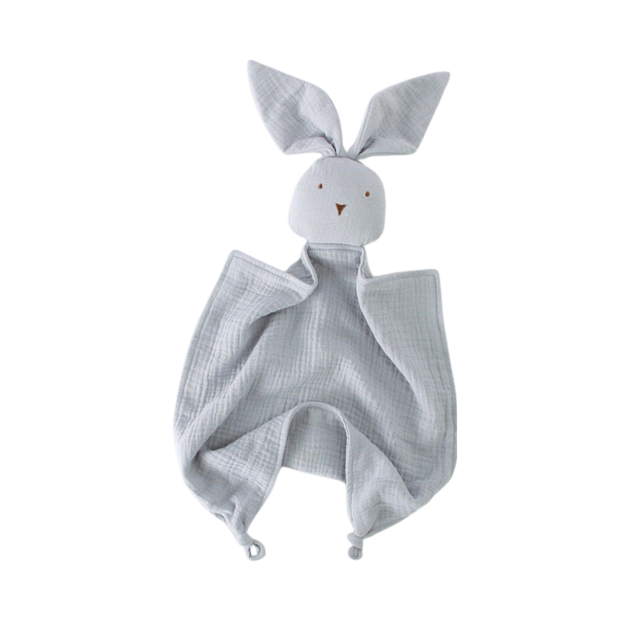 Silver cotton muslin bunny baby comforter — Twitch Bunny Cotton Baby Comforter in Silver on white background