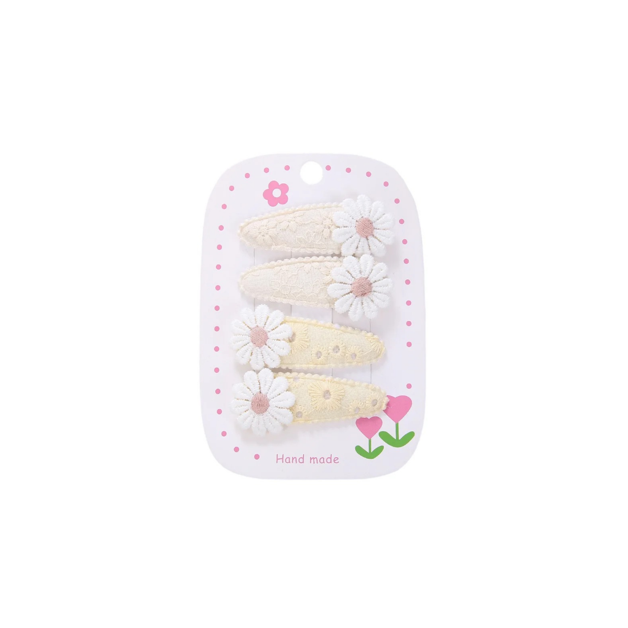 Cream and butter lace daisy baby hat — Daisy Duo Clips on white background
