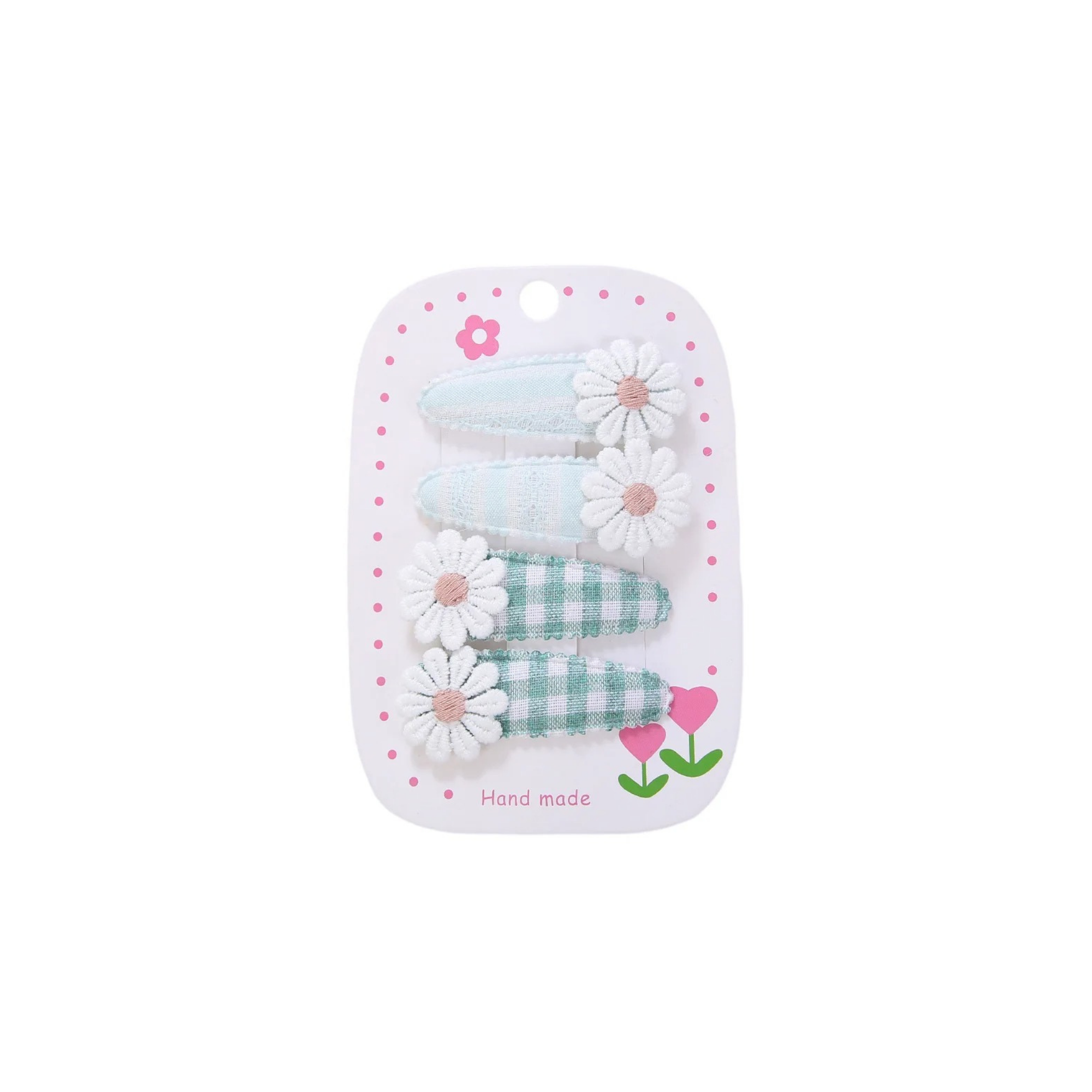 Mint gingham lace daisy baby hat — Daisy Duo Clips on white background