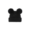 Black knit double pom pom baby beanie — Scout Beanie on white background