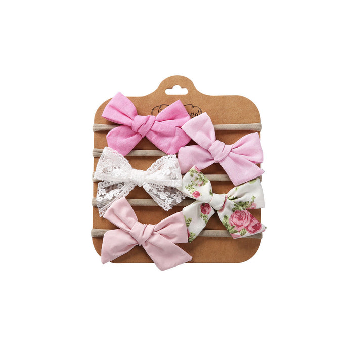 5-Piece Assorted Bow Headband Set in Pink Pearl