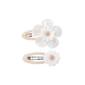 Peach lace baby hat — Blanc Petal Clip Set on white background