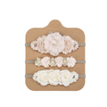 Ivory nylon floral baby headband with bow detail — Isla 3 Piece Faux Flower Baby Headband Set on white background
