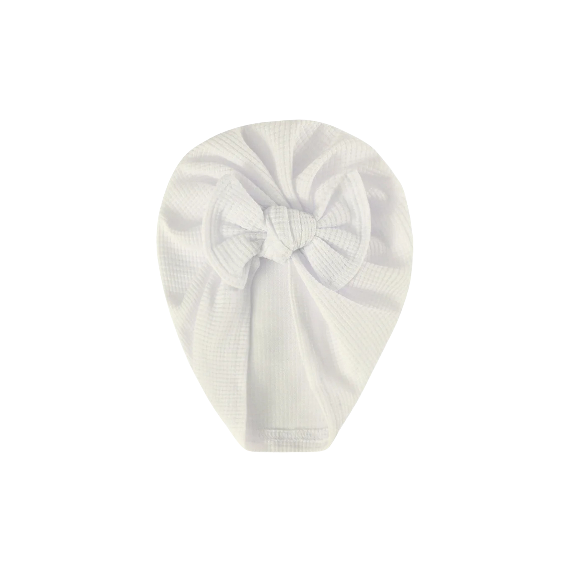 Snow white cotton textured baby turban with bow detail — Zara Waffle Bow Turban on white background