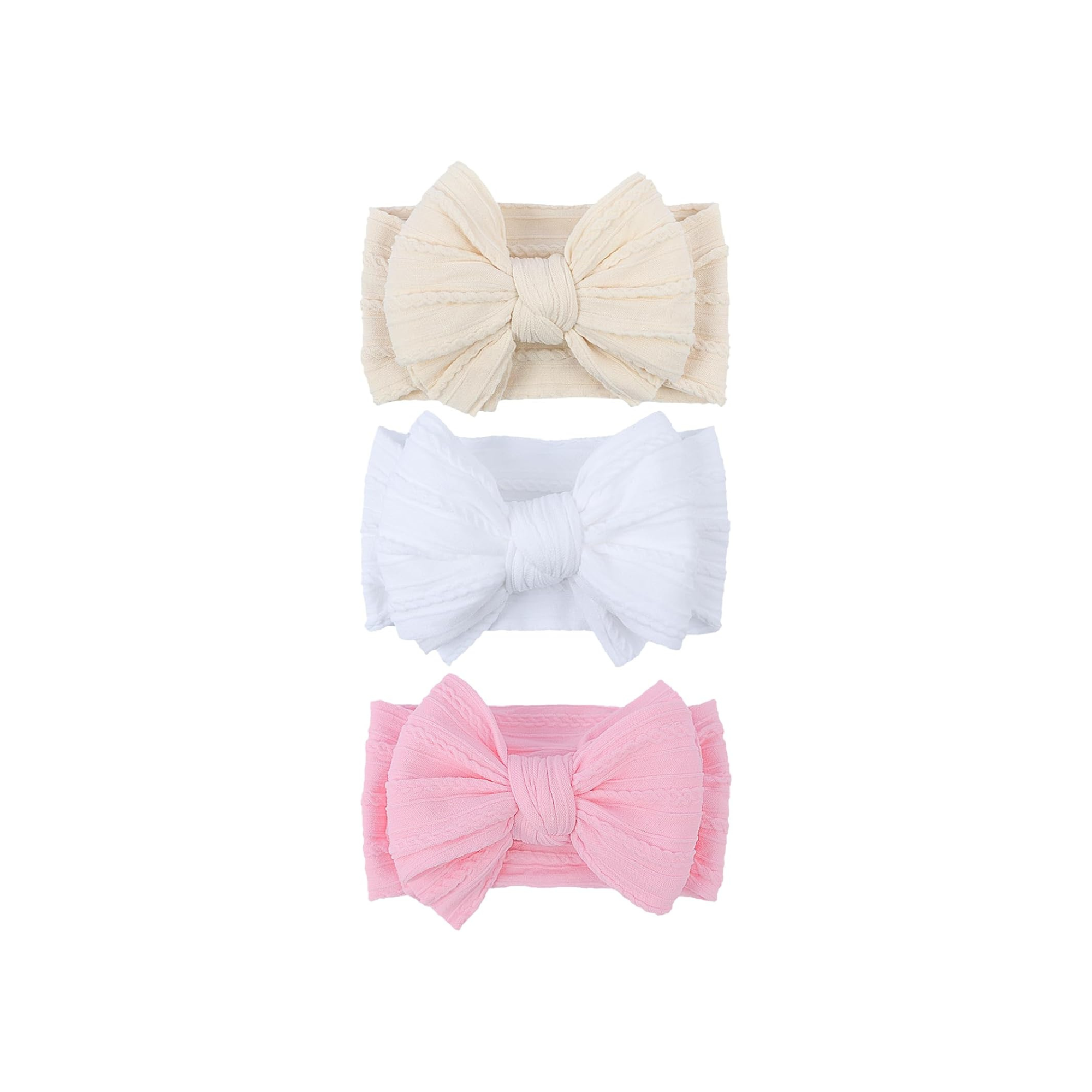 Bowie Double Bow Headband 3-Pack in Classic Blush — 3-pack baby headbands in Classic Blush tones on white background