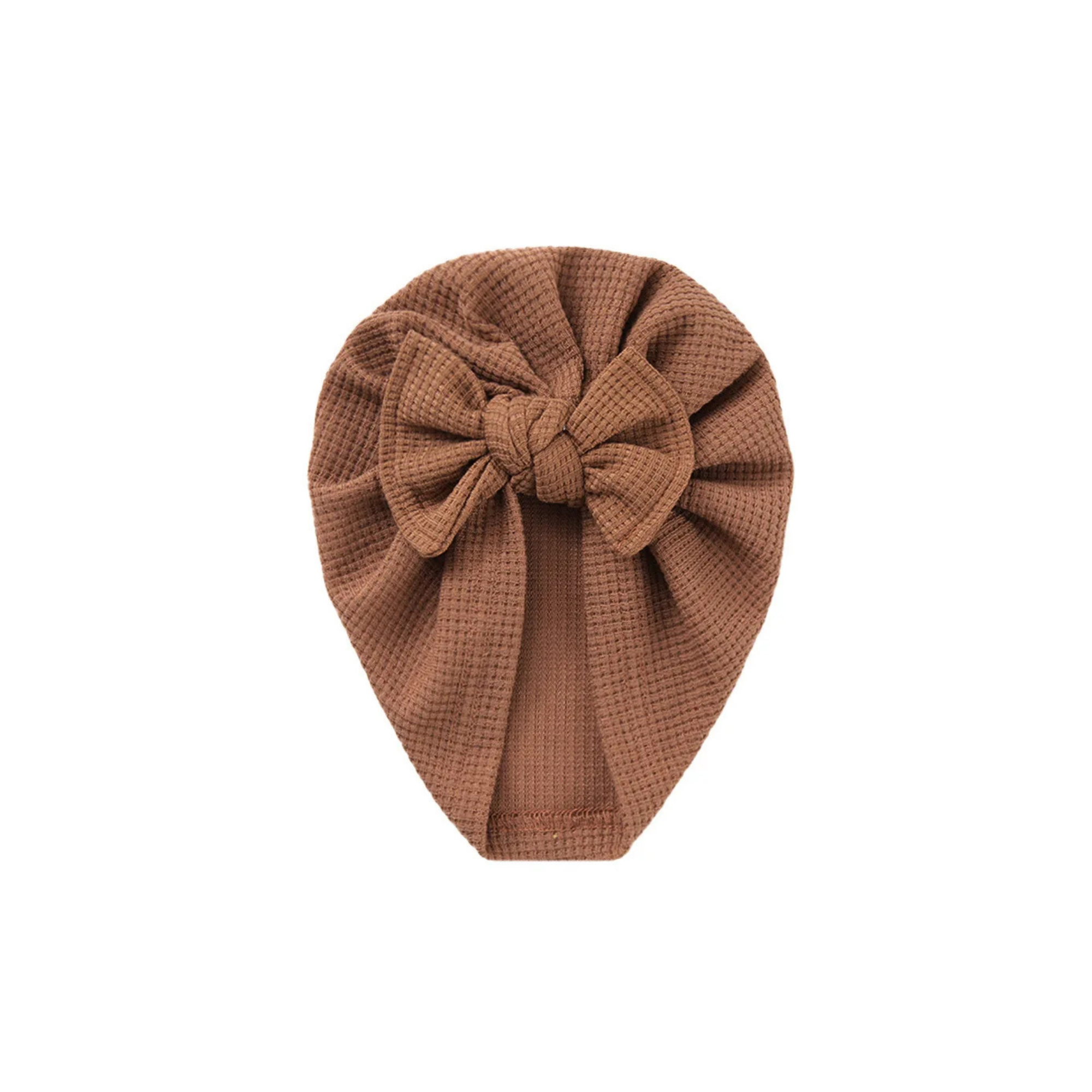 Tawny cotton ear detail baby turban with bow detail — Zara Waffle Bow Turban on white background