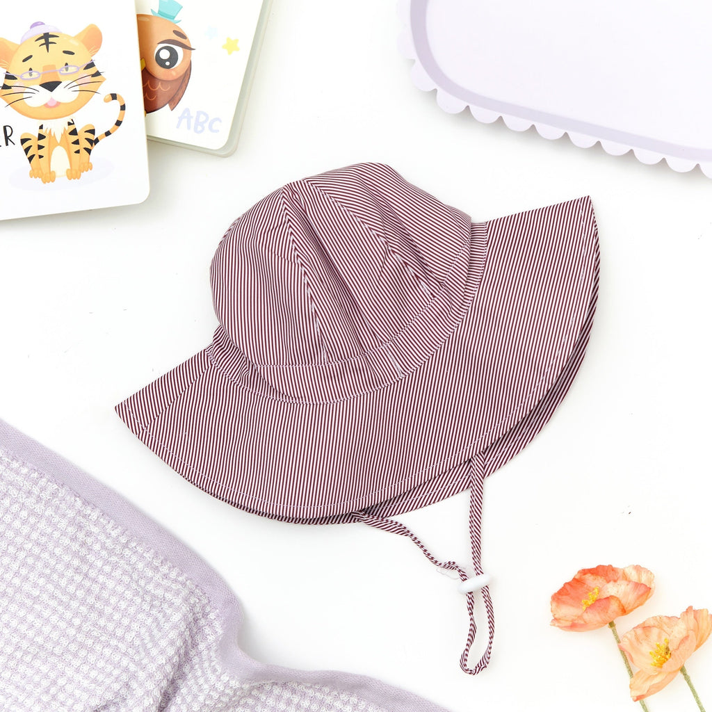 Wide Brim Baby Sun Hat in Antique Rose — cat baby hat showing face and soft texture