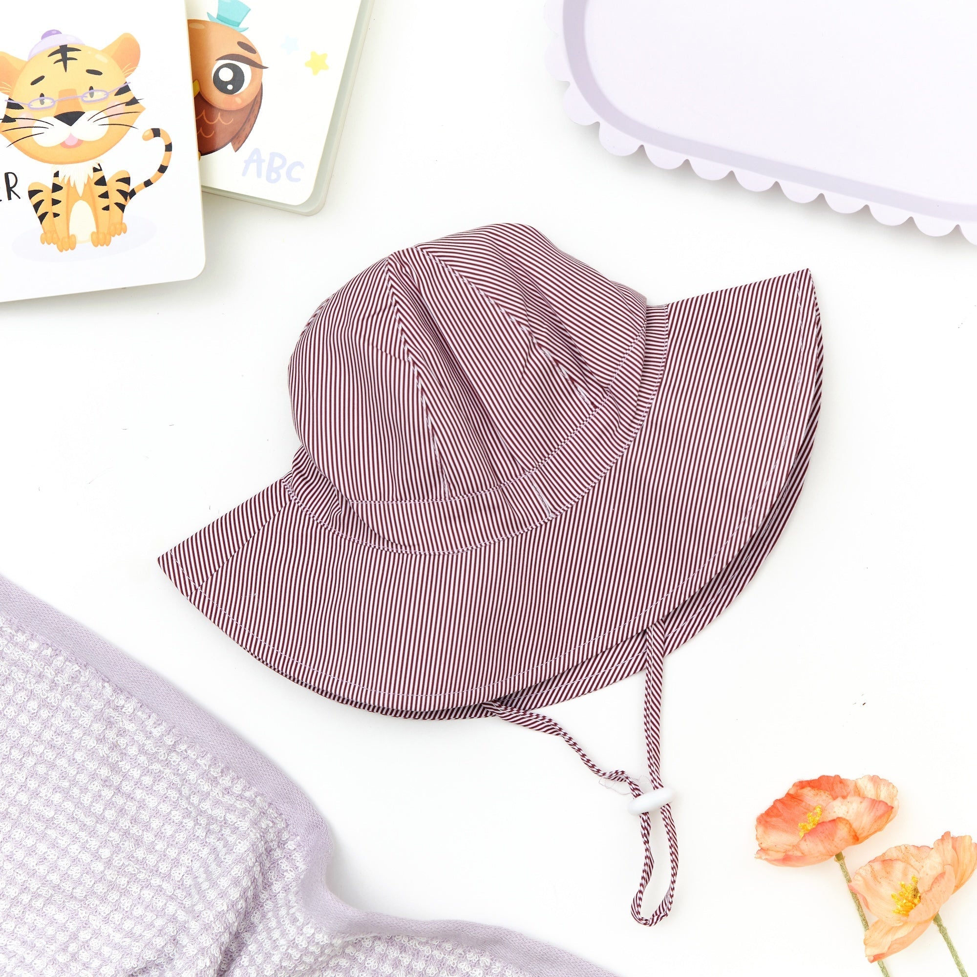 Wide Brim Baby Sun Hat in Antique Rose — cat baby hat showing face and soft texture