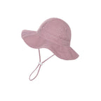 Antique rose ear detail baby hat — Wide Brim Baby Sun Hat on white background