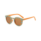 Ear detail baby sunglasses — Aqua & Tangerine Checkerboard Retro Baby Sunglasses Vintage Patterned Sunnies for Infants
