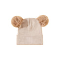 Latte knit pom pom baby beanie — Pom Pom Baby Beanie on white background
