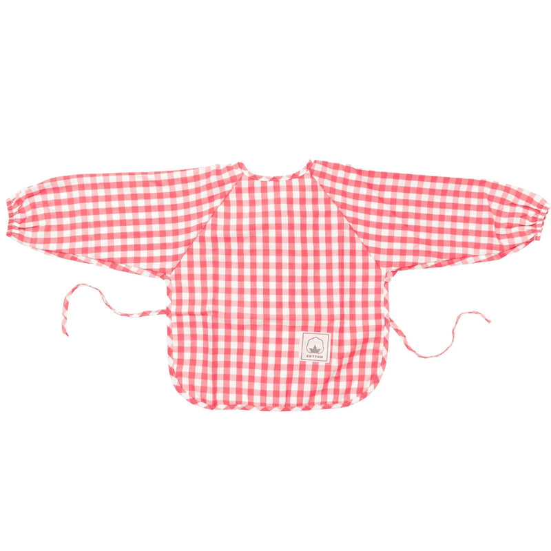 Gingham Waterproof Baby Smock Bib Long Sleeve in Red