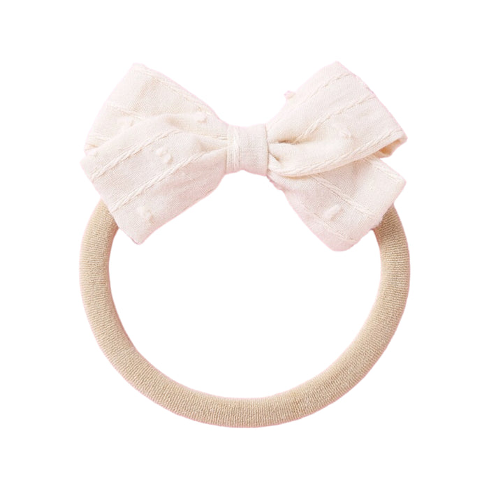Dotty Embroidered Cotton Baby Bow in Ivory