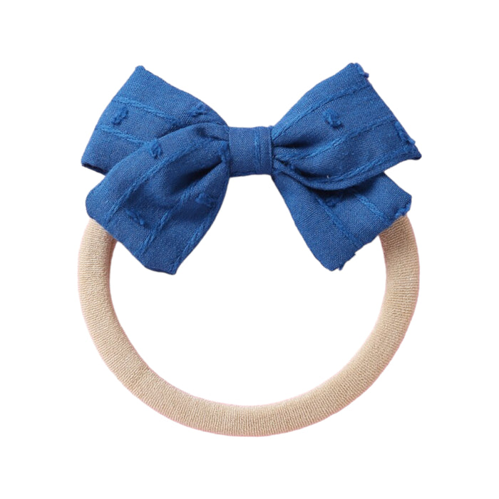 Dotty Embroidered Cotton Baby Bow in Cobalt Blue