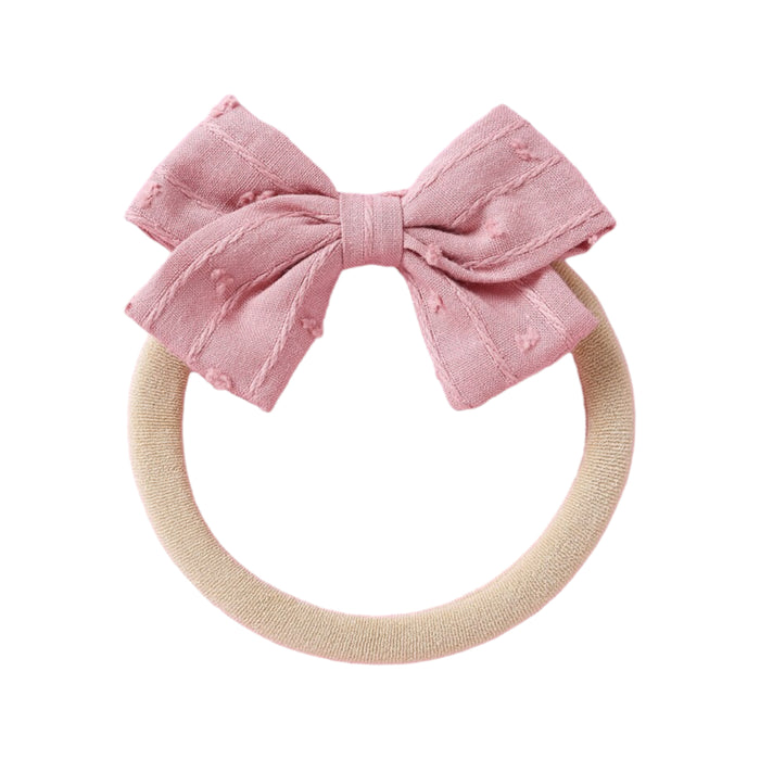 Dotty Embroidered Cotton Baby Bow in Fairy Floss