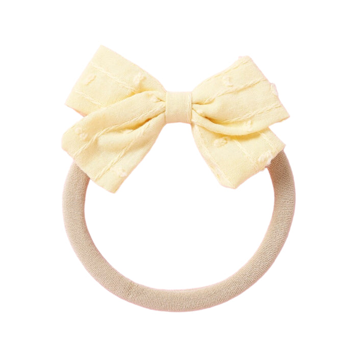 Dotty Embroidered Cotton Baby Bow in Lemon