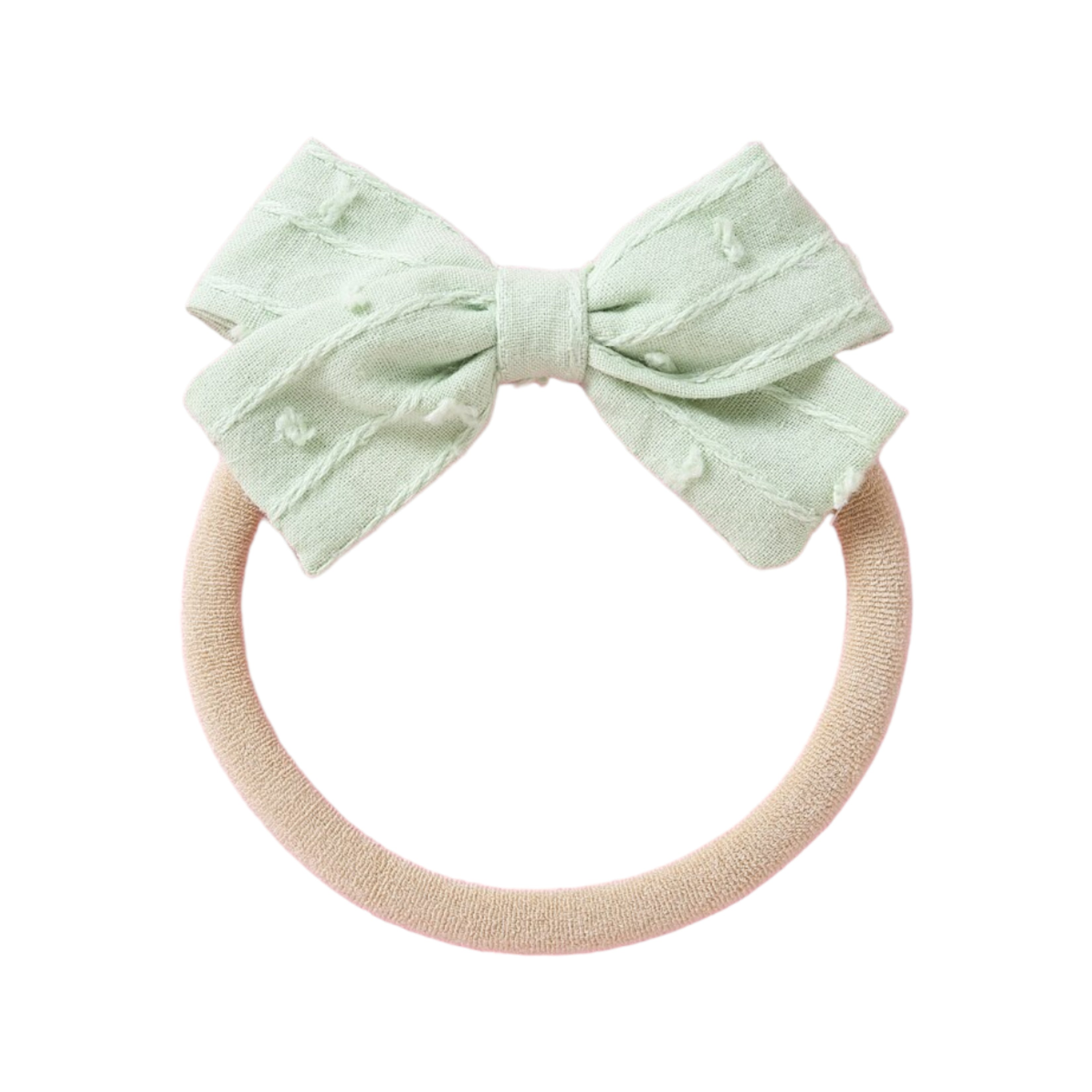 Dotty Embroidered Cotton Baby Bow in Lemon — baby accessory size and scale reference