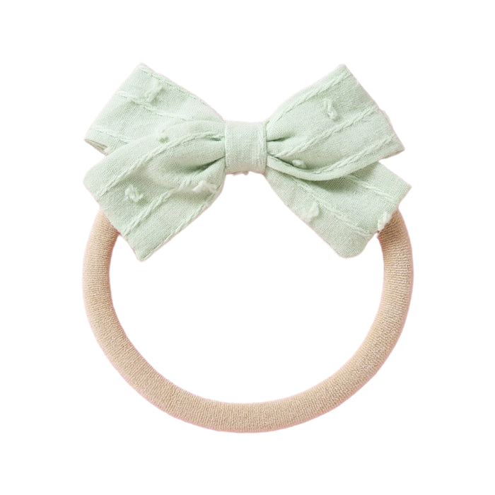 Dotty Embroidered Cotton Baby Bow in Mint