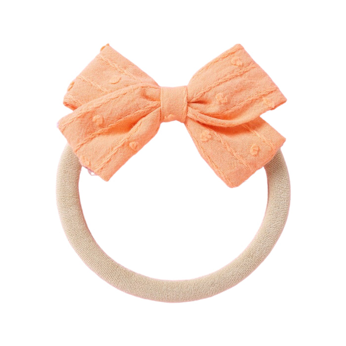 Dotty Embroidered Cotton Baby Bow in Peach