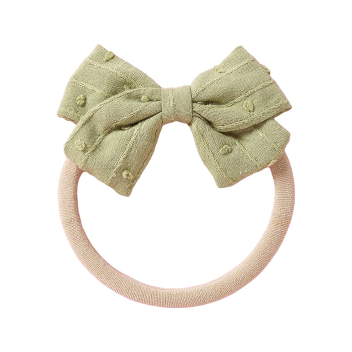 Dotty Embroidered Cotton Baby Bow in Sage