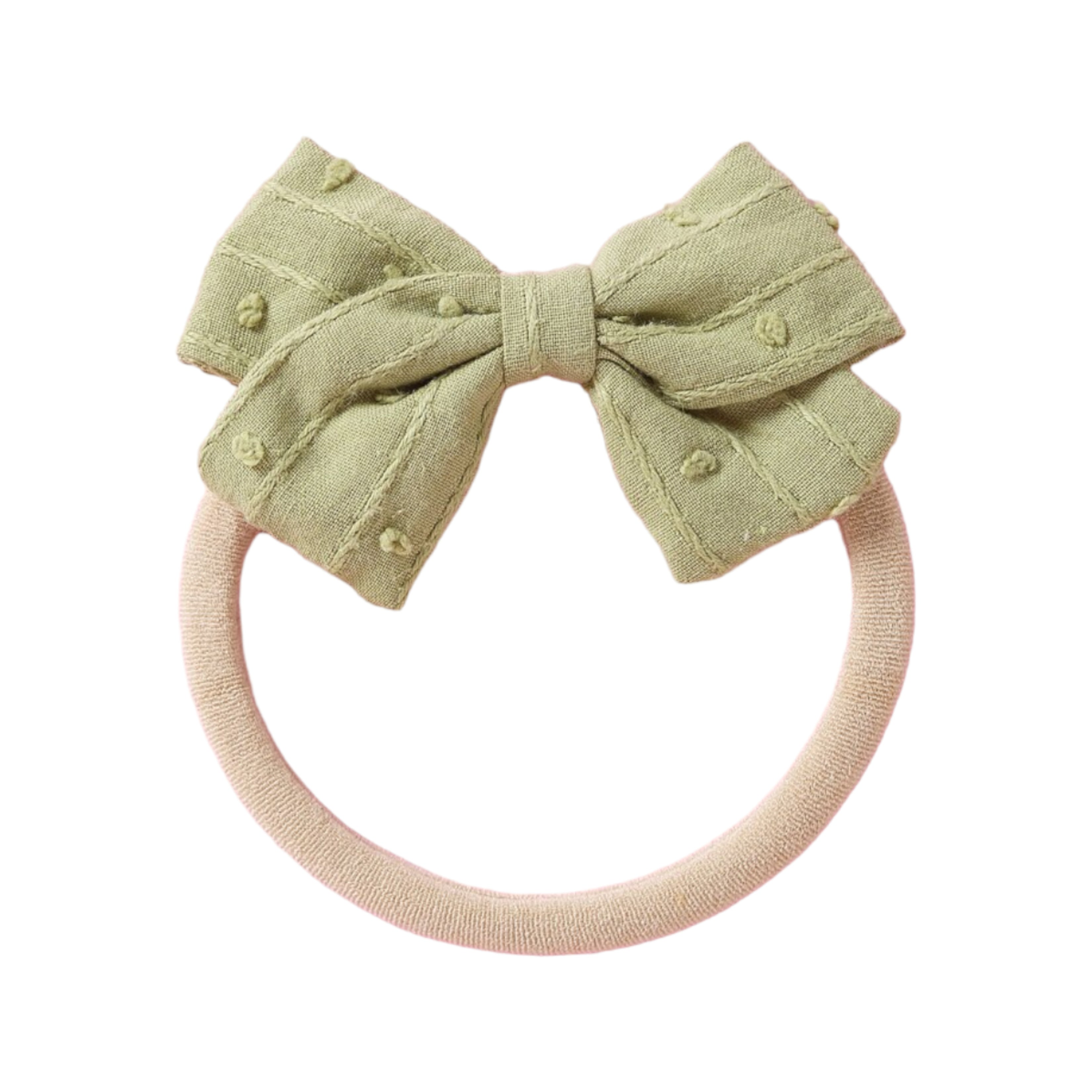 Dotty Embroidered Cotton Baby Bow in Peach — peach baby accessory product styling
