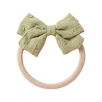 Dotty Embroidered Cotton Baby Bow in White — white baby accessory colour swatch detail