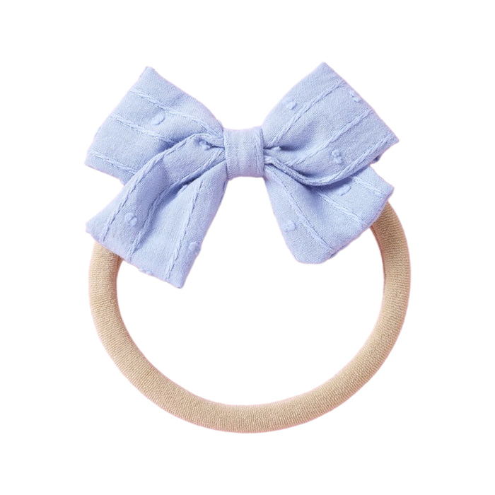 Dotty Embroidered Cotton Baby Bow in Sky