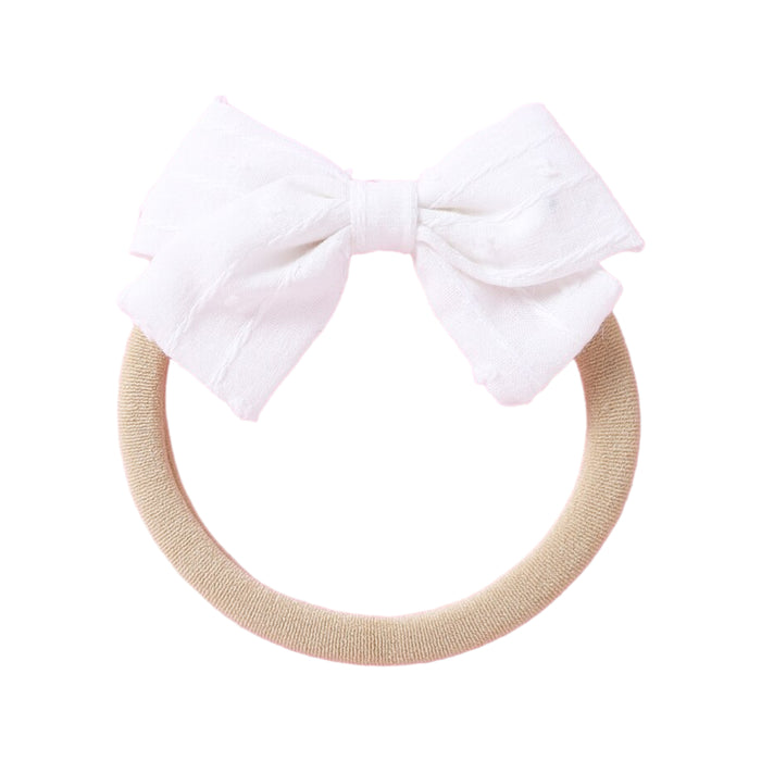 Dotty Embroidered Cotton Baby Bow in White