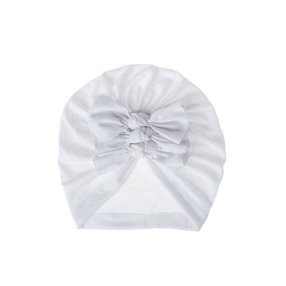 White ear detail baby turban — Baby Triple Knot Turban on white background