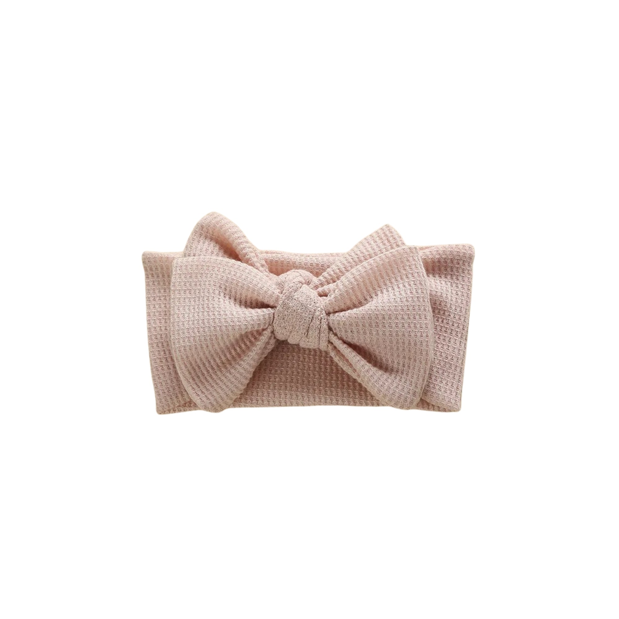 Sand knit oversized bow baby headband — Winnie Waffle Headband on white background