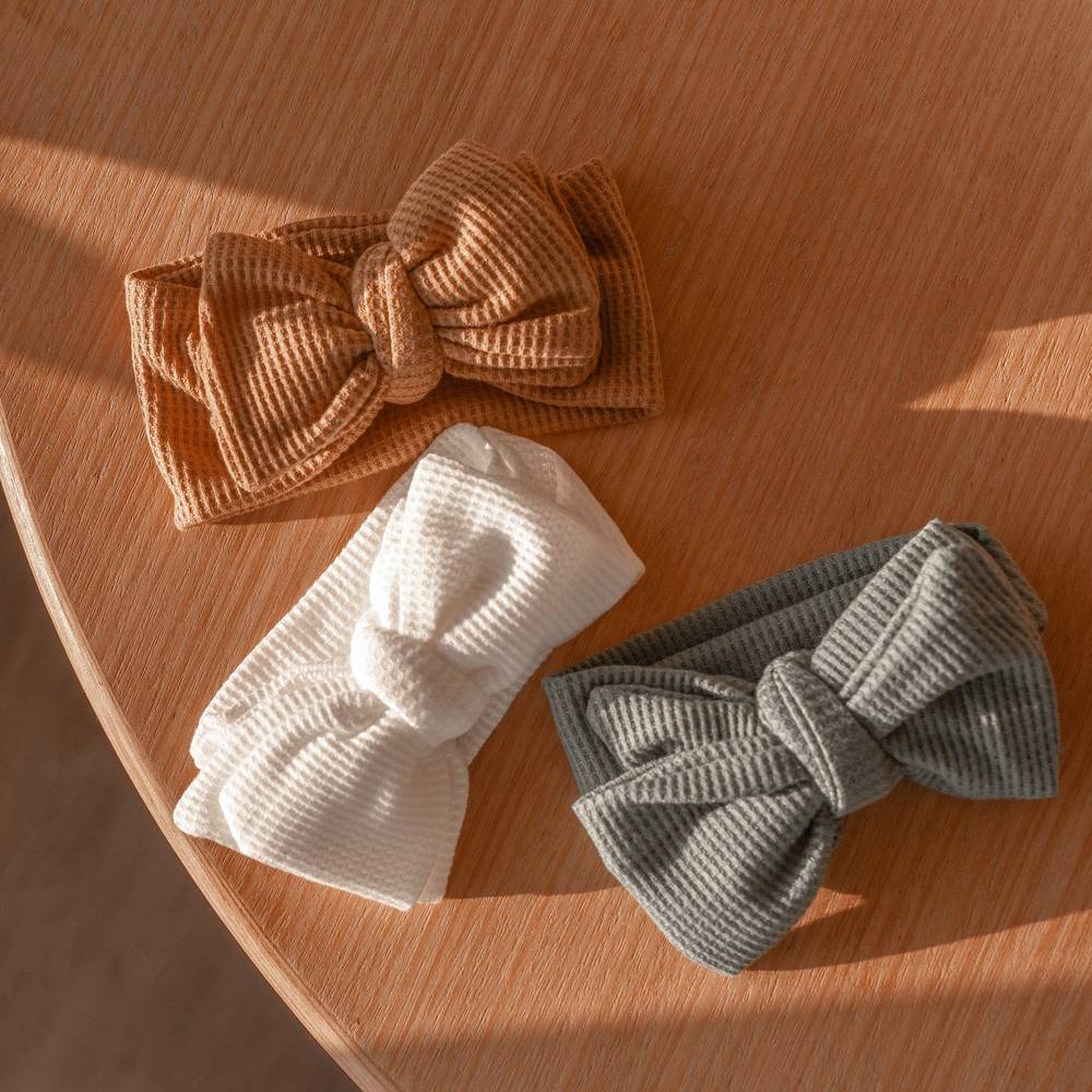 Winnie Waffle Headband in Fairy Floss — baby headband close-up showing oversized bow