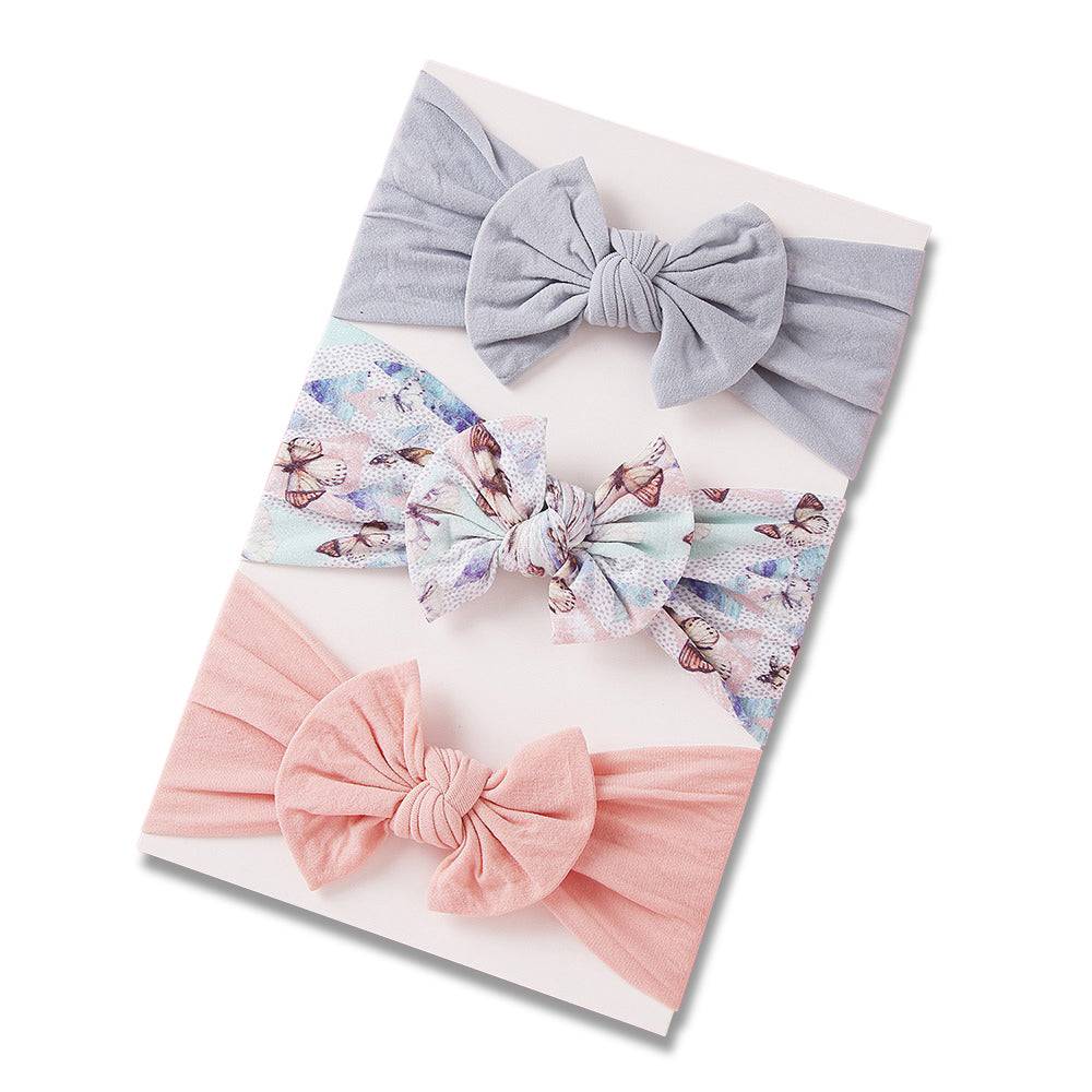 Cloud / flamingo nylon ear detail baby headband with bow detail — Baby Headband 3pc Set on white background