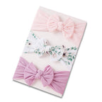 Fairy floss / orchid nylon ear detail baby headband with bow detail — Baby Headband 3pc Set on white background
