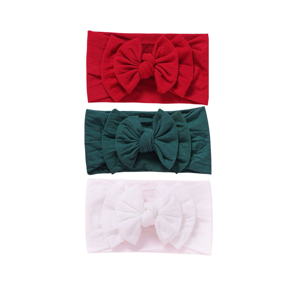 Festive set #1 nylon ear detail baby headband with bow detail — Baby Headband 3pc Set on white background