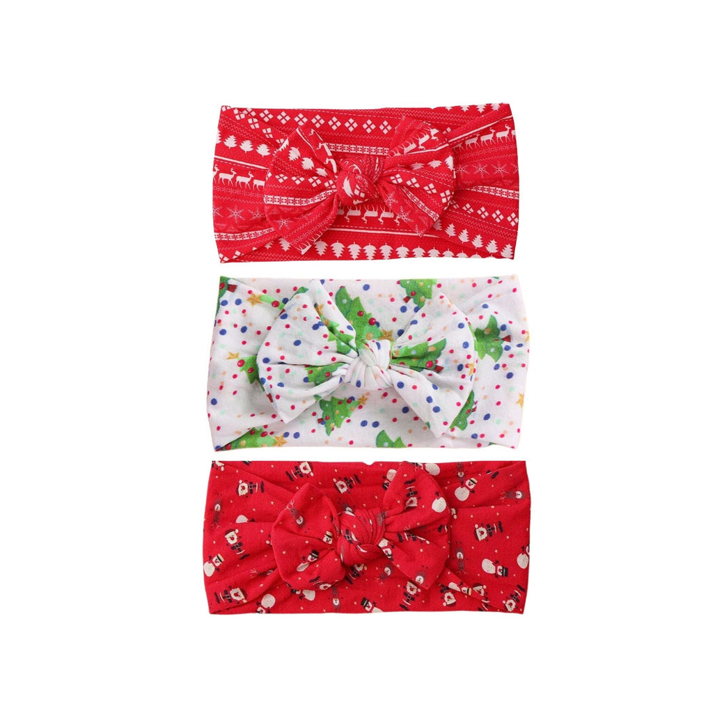 Festive set #2 nylon ear detail baby headband with bow detail — Baby Headband 3pc Set on white background