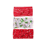 Festive set #2 nylon ear detail baby headband with bow detail — Baby Headband 3pc Set on white background