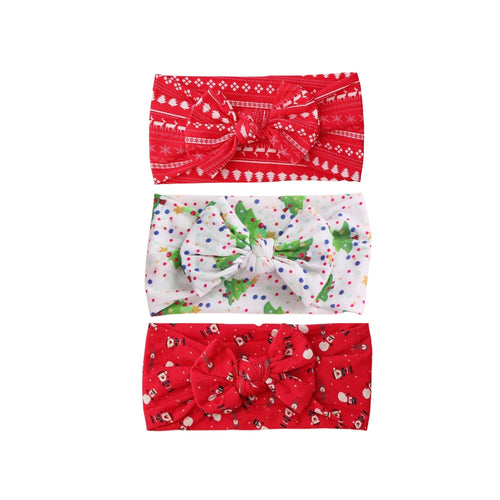 Festive set #2 nylon ear detail baby headband with bow detail — Baby Headband 3pc Set on white background