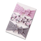 Orchid / dark grey nylon ear detail baby headband with bow detail — Baby Headband 3pc Set on white background