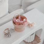 Baby Mini Textured Bow Headband in Tawny — close-up of textured on tawny baby headband